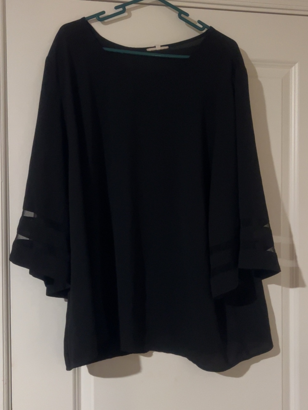 Maurices Black Flowing Blouse with Sheer Sleeve Stripes